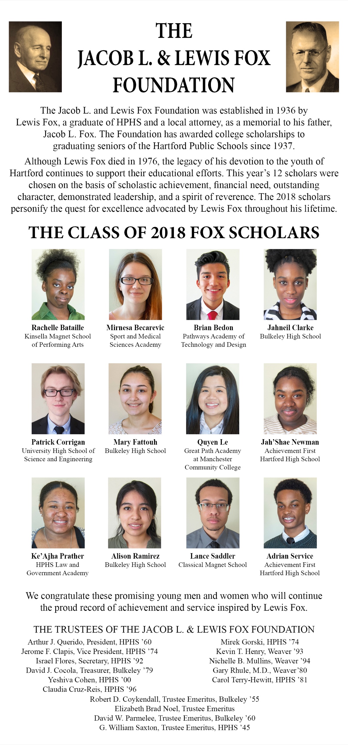 2018 Fox Scholars announcement