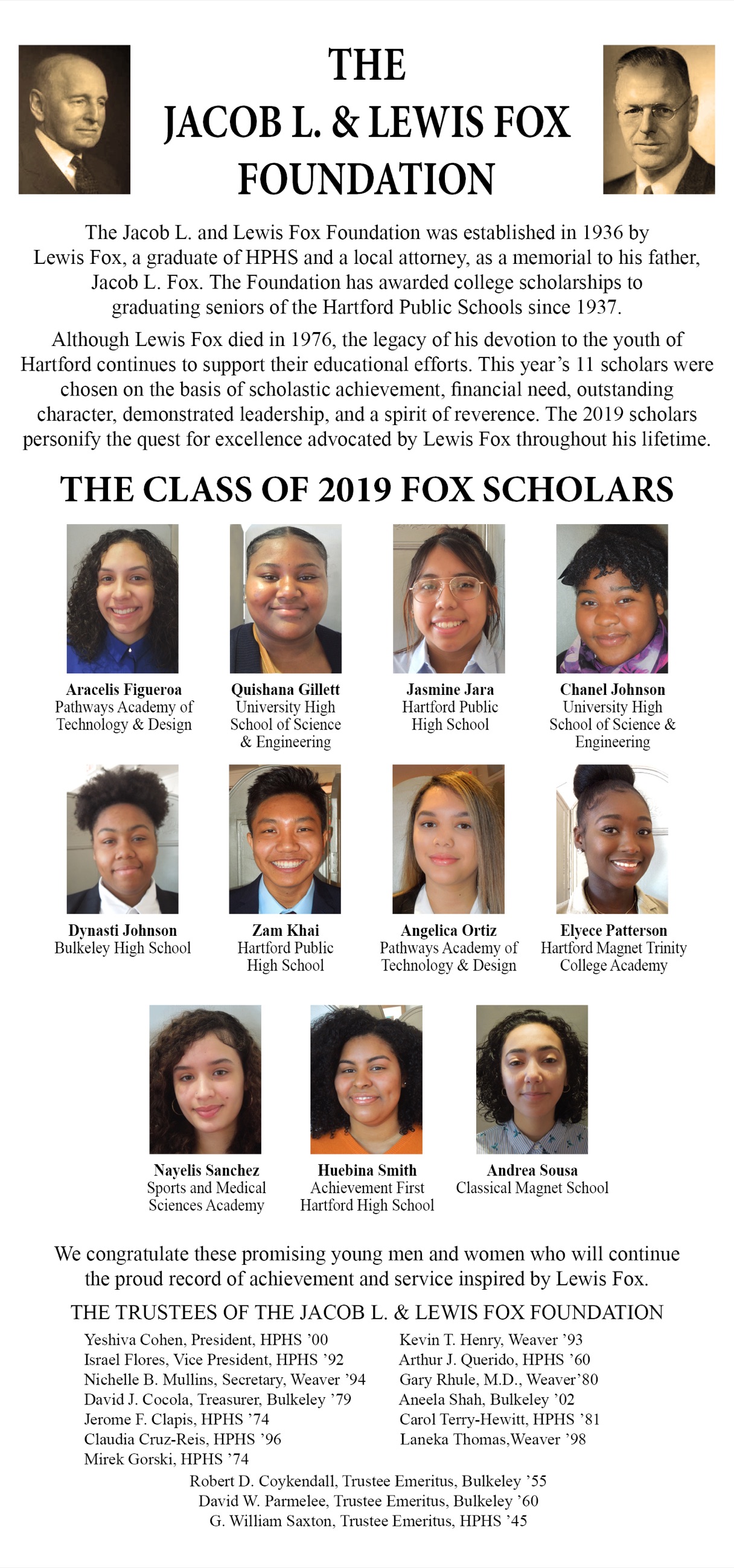 2019 Fox Scholars announcement