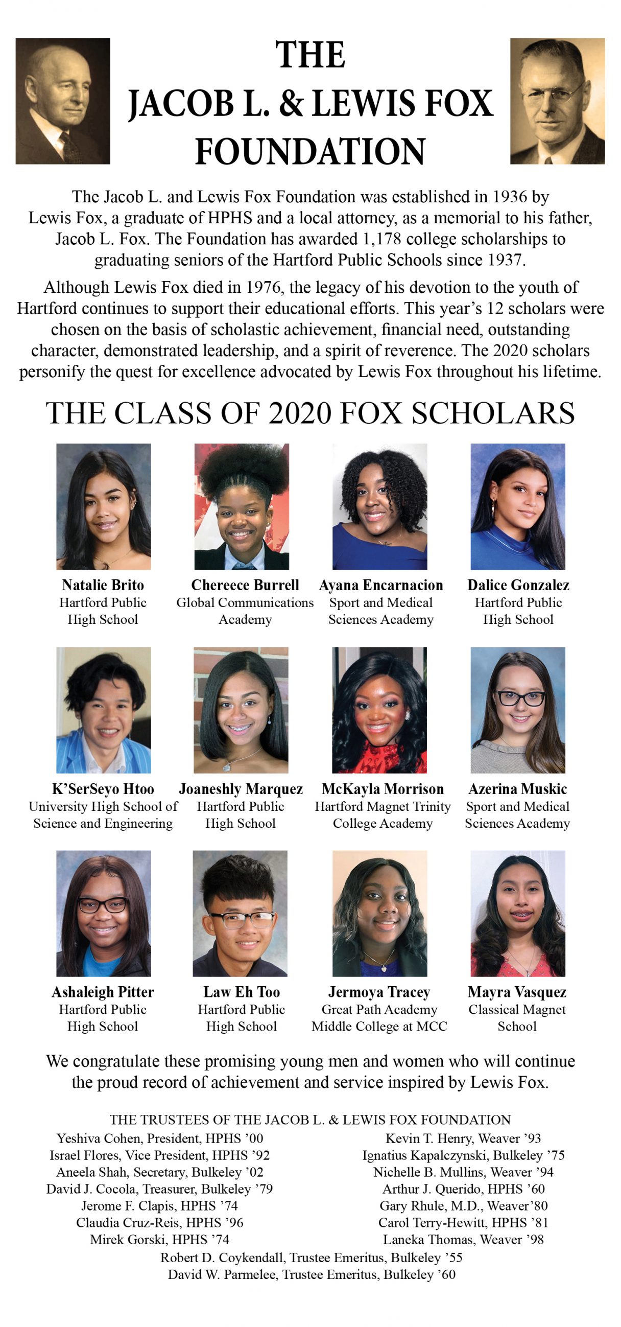 2020 Fox Scholars announcement