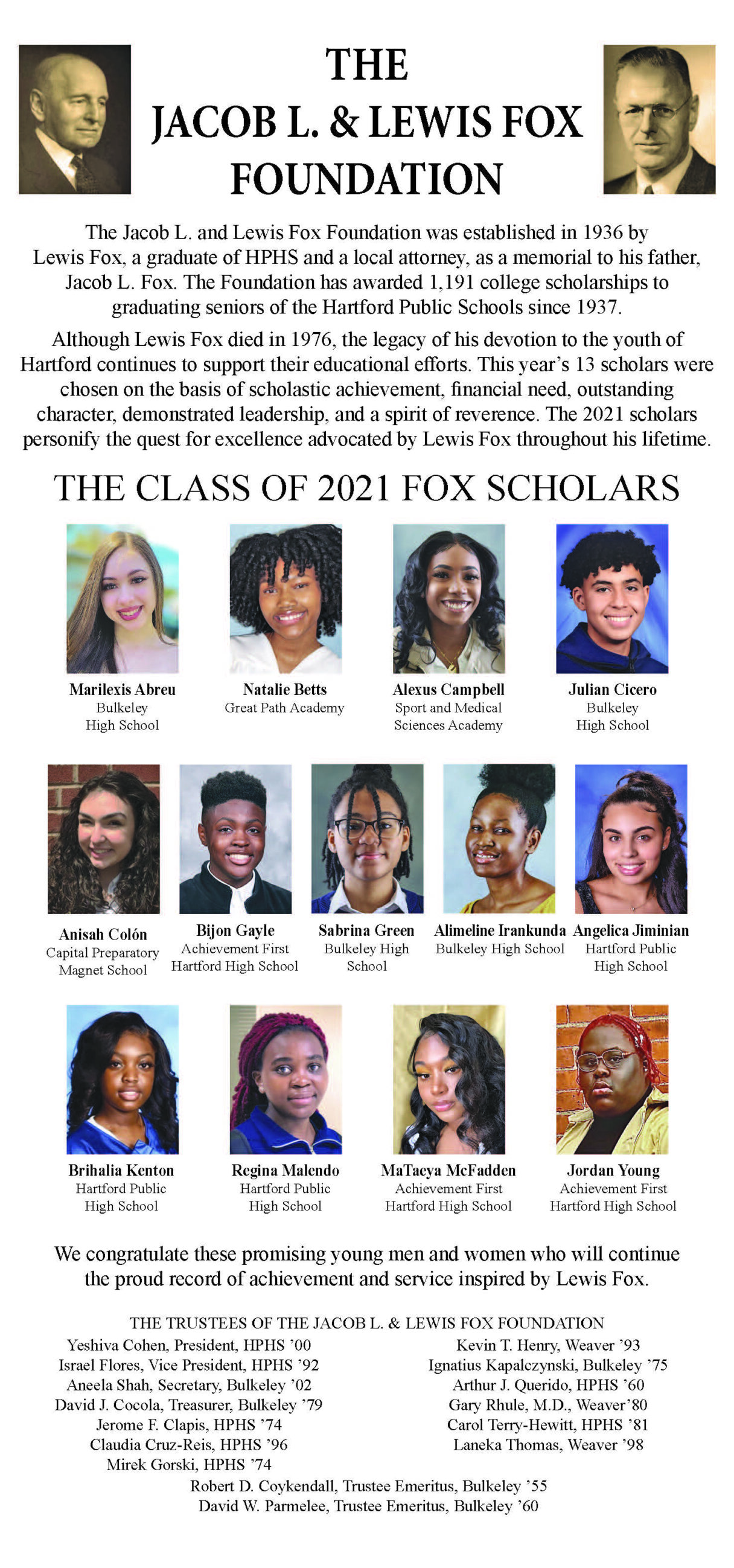 2021 Fox Scholars announcement