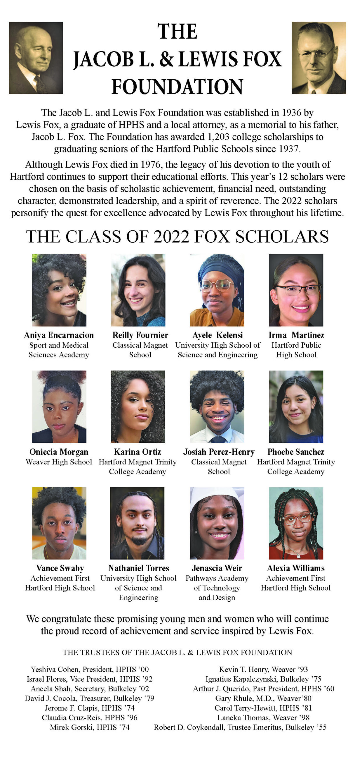 2022 Fox Scholars announcement