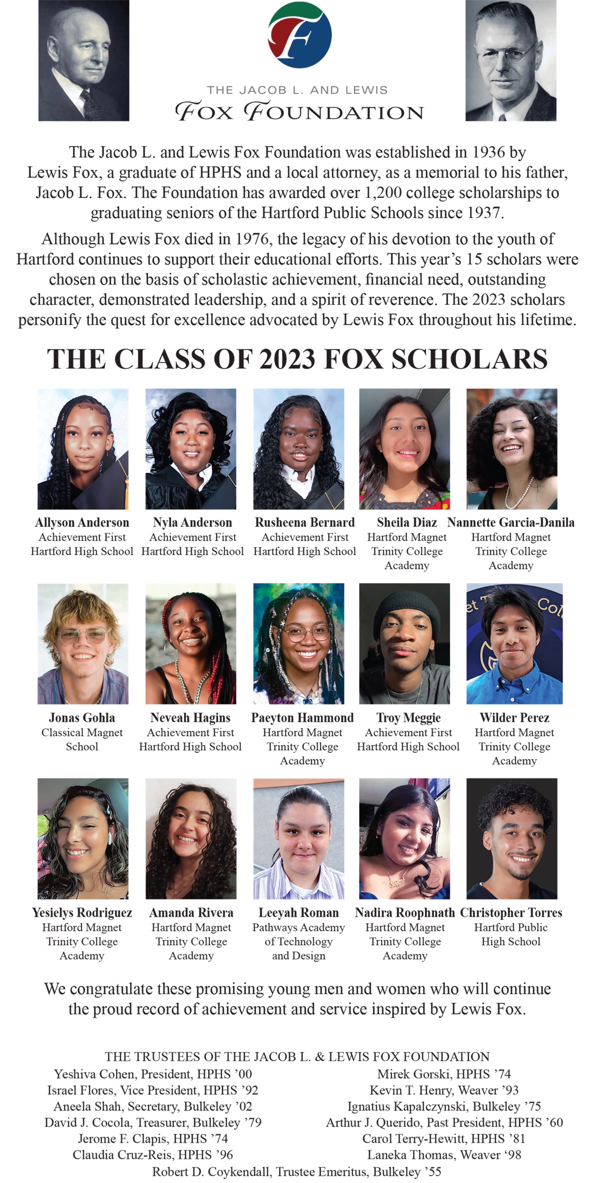 2023 Fox Scholars announcement